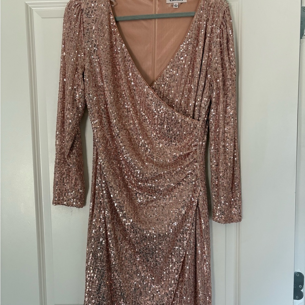 Nanette Lepore Sparkling Sequin Long Sleeve Dress in Rose Gold
